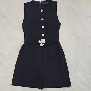 Zara Black Sleeveless Jumpsuit with Floral Belt